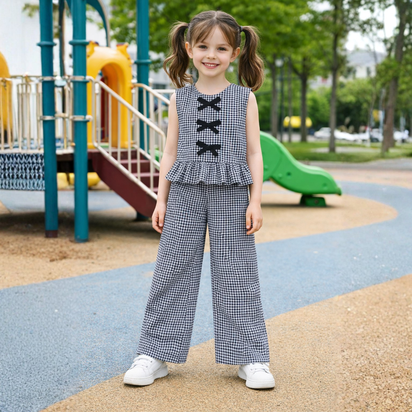 Aww Hunnnie Cotton Sleeveless Bow Design Top With Bottom Co Ords Set
