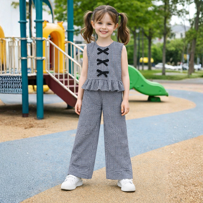Aww Hunnnie Cotton Sleeveless Bow Design Top With Bottom Co Ords Set