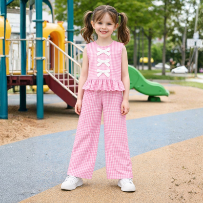 Aww Hunnnie Cotton Sleeveless Bow Design Top With Bottom Co Ords Set