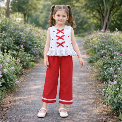 Cotton Sleeveless Heart Embroidery Design Top With Bottom Co Ords Set