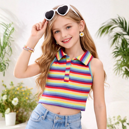 100% Cotton Rib Sleeveless Collar Tank Top