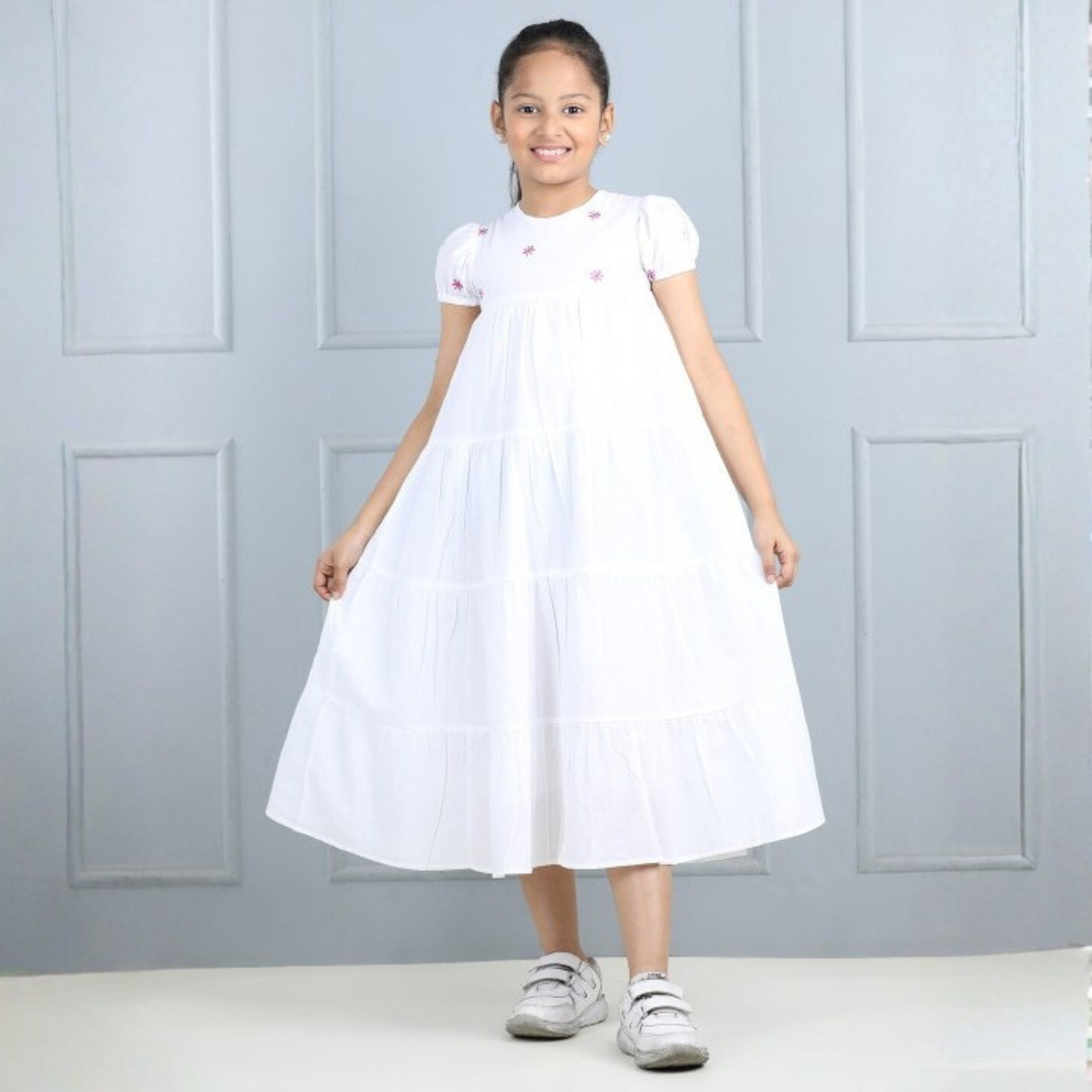 Girls Cotton Embroidered A-Line Tiered Dress [ TEST PRODUCT ]