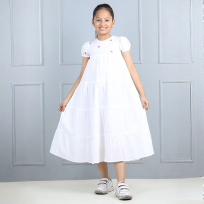 Girls Cotton Embroidered A-Line Tiered Dress [ TEST PRODUCT ]