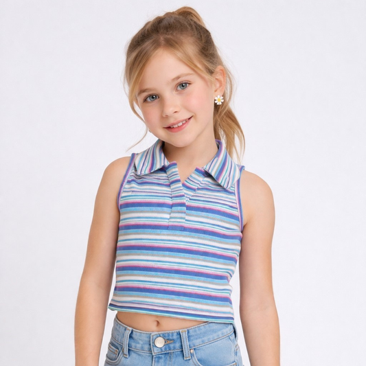 100% Cotton Rib Sleeveless Collar Tank Top