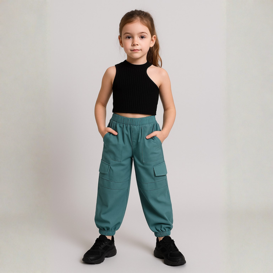 Aww hunnie Ribbed Sleeveless Crop Top with Cargo Pants