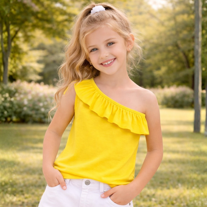 100% Cotton Jersey One Shoulder Frill Collar Top