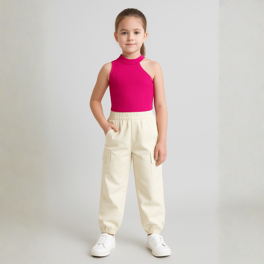 Aww hunnie Ribbed Sleeveless Crop Top with Cargo Pants