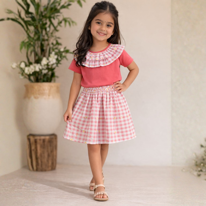 Cotton Half Sleeves T-shirt With Printed Skirt