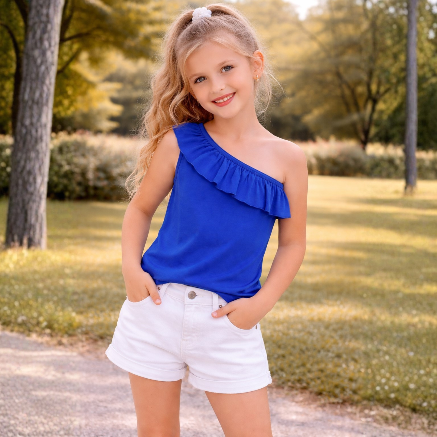 100% Cotton Jersey One Shoulder Frill Collar Top