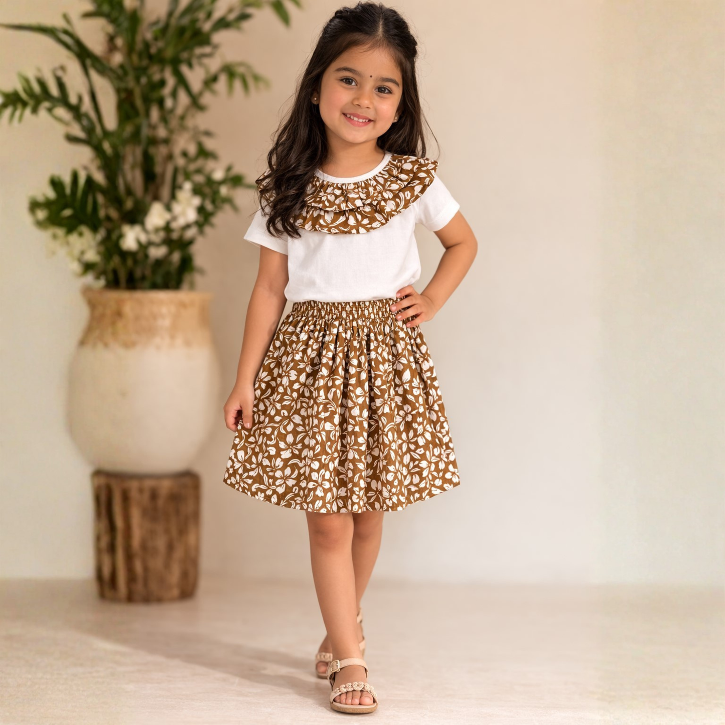 Cotton Half Sleeves T-shirt With Printed Skirt