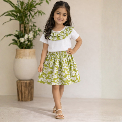 Cotton Half Sleeves T-shirt With Printed Skirt
