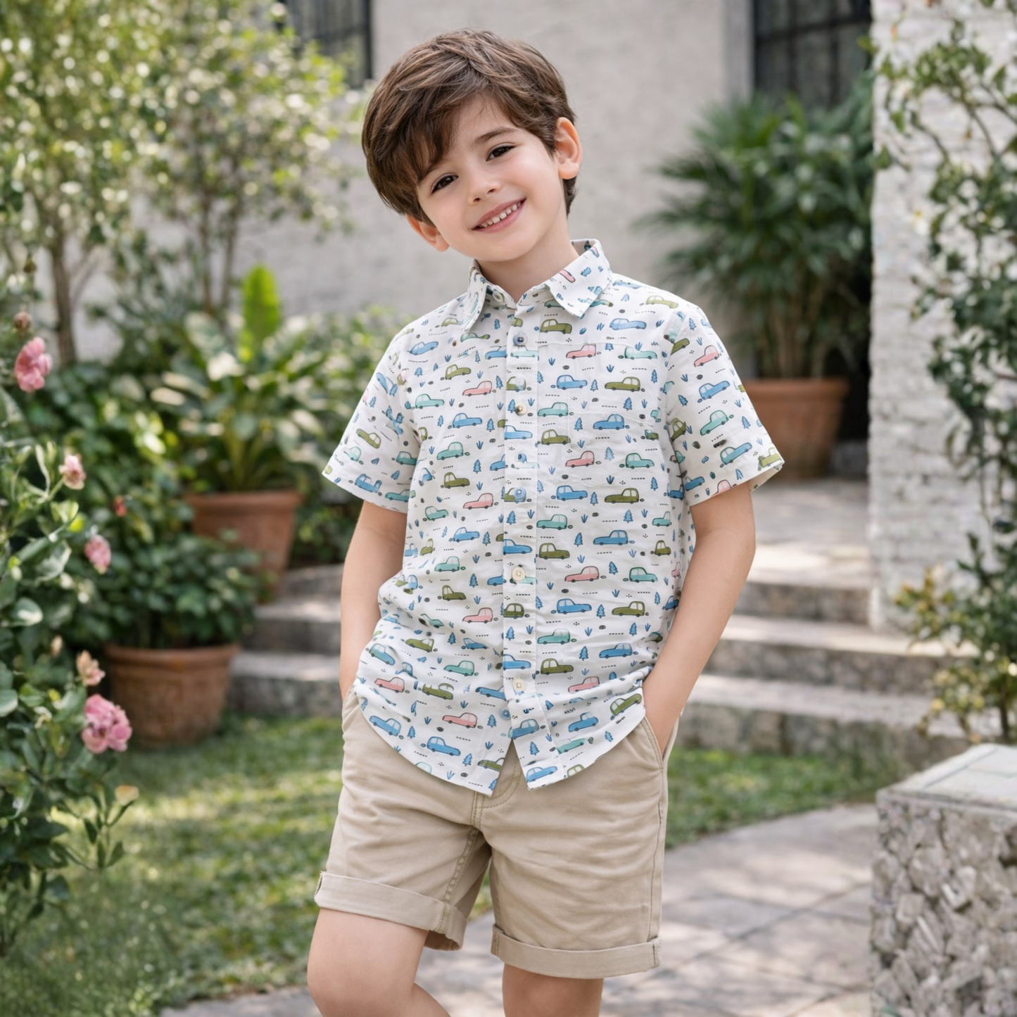 100% Half Sleeves Car Printed Shirt
