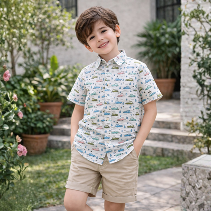 100% Half Sleeves Car Printed Shirt