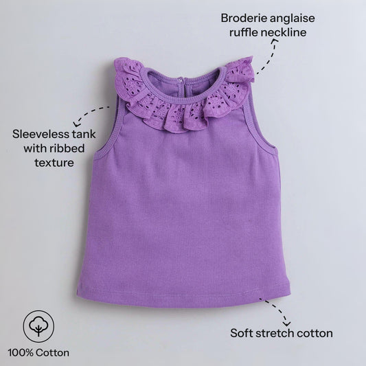 Aww Hunnie Schiffli Lace Design Top - Pure, Chemical-Free Kidswear