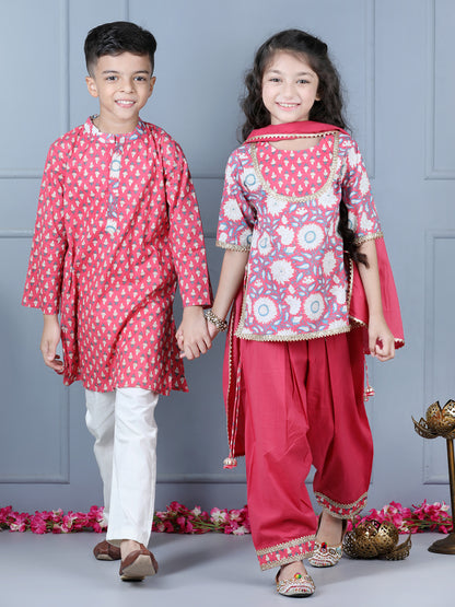 Aww Hunnie Girls Peach Jaipuri Cotton Kurta Salwar Set – Premium Festive Ensemble
