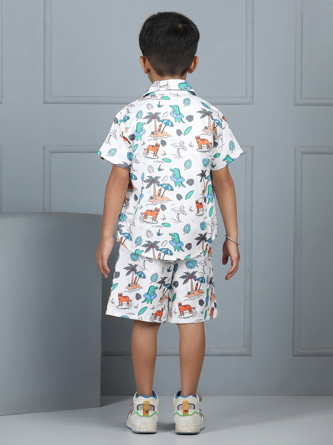 Aww Hunnie Kids’ Jungle-Print Shirt & Knit Sleeveless Tee with Shorts – Premium Viscose-Rayon Play Set