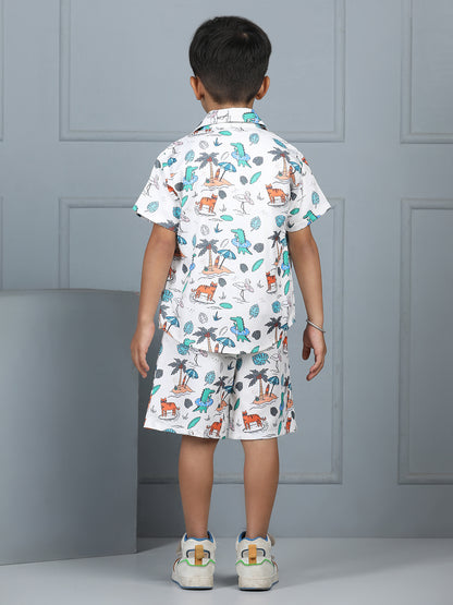 Aww Hunnie Kids’ Jungle-Print Shirt & Knit Sleeveless Tee with Shorts – Premium Viscose-Rayon Play Set