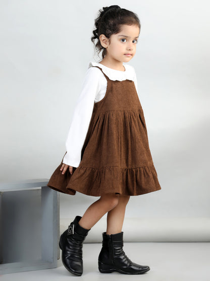 Corduroy Solid Dress With Full Sleeves Top