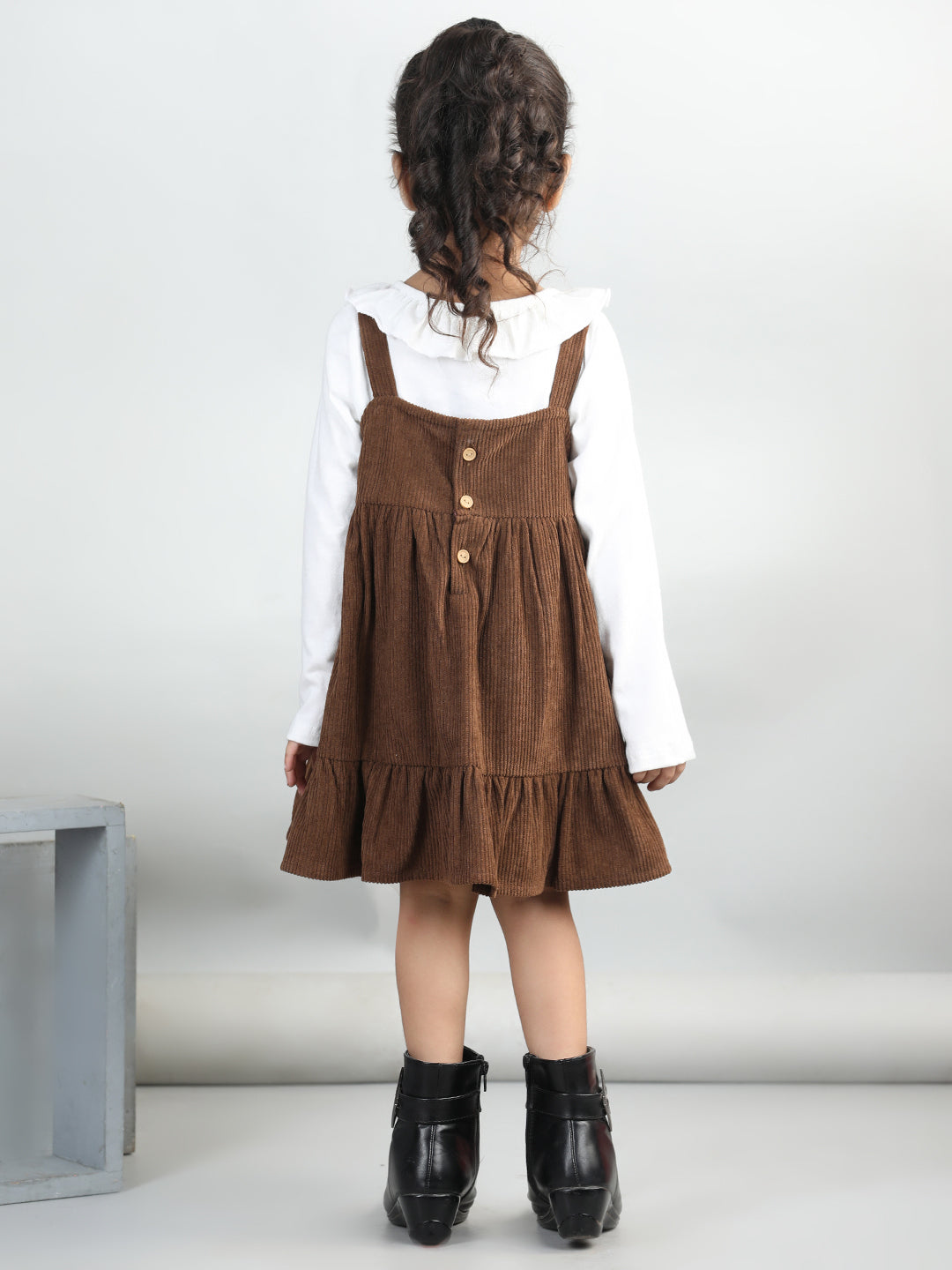Corduroy Solid Dress With Full Sleeves Top