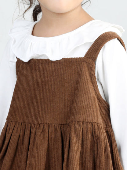 Corduroy Solid Dress With Full Sleeves Top