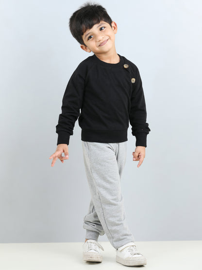 Full Sleeves Button Detailed Solid Autumn Winter Wear Sweatshirt & Side Pockets Joggers Set