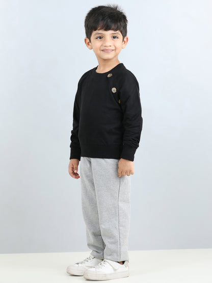 Full Sleeves Button Detailed Solid Autumn Winter Wear Sweatshirt & Side Pockets Joggers Set