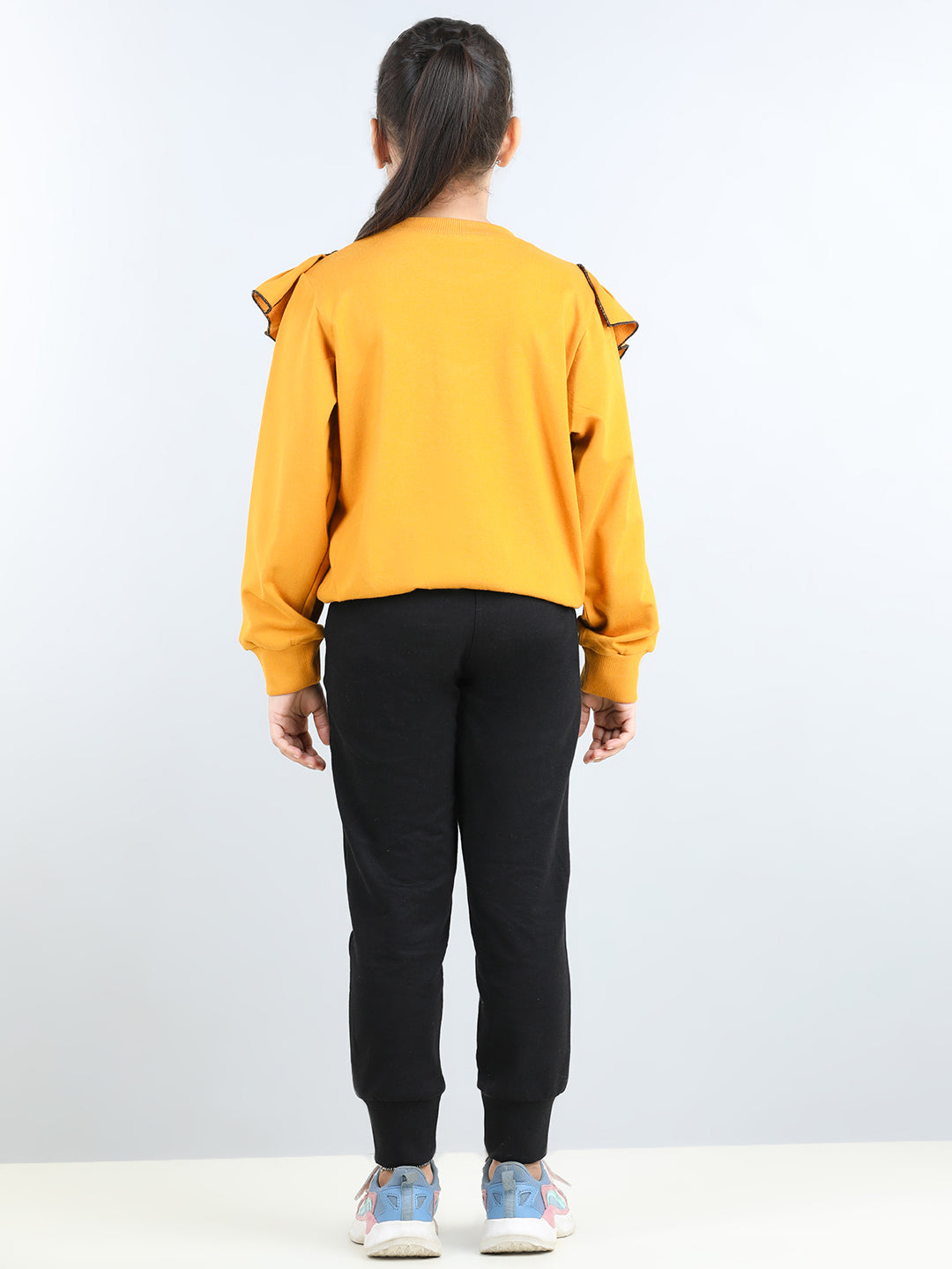Full Sleeves Frill Detailed & Lace Embellished Autumn Winter Wear Sweatshirt With Side Pockets Lower