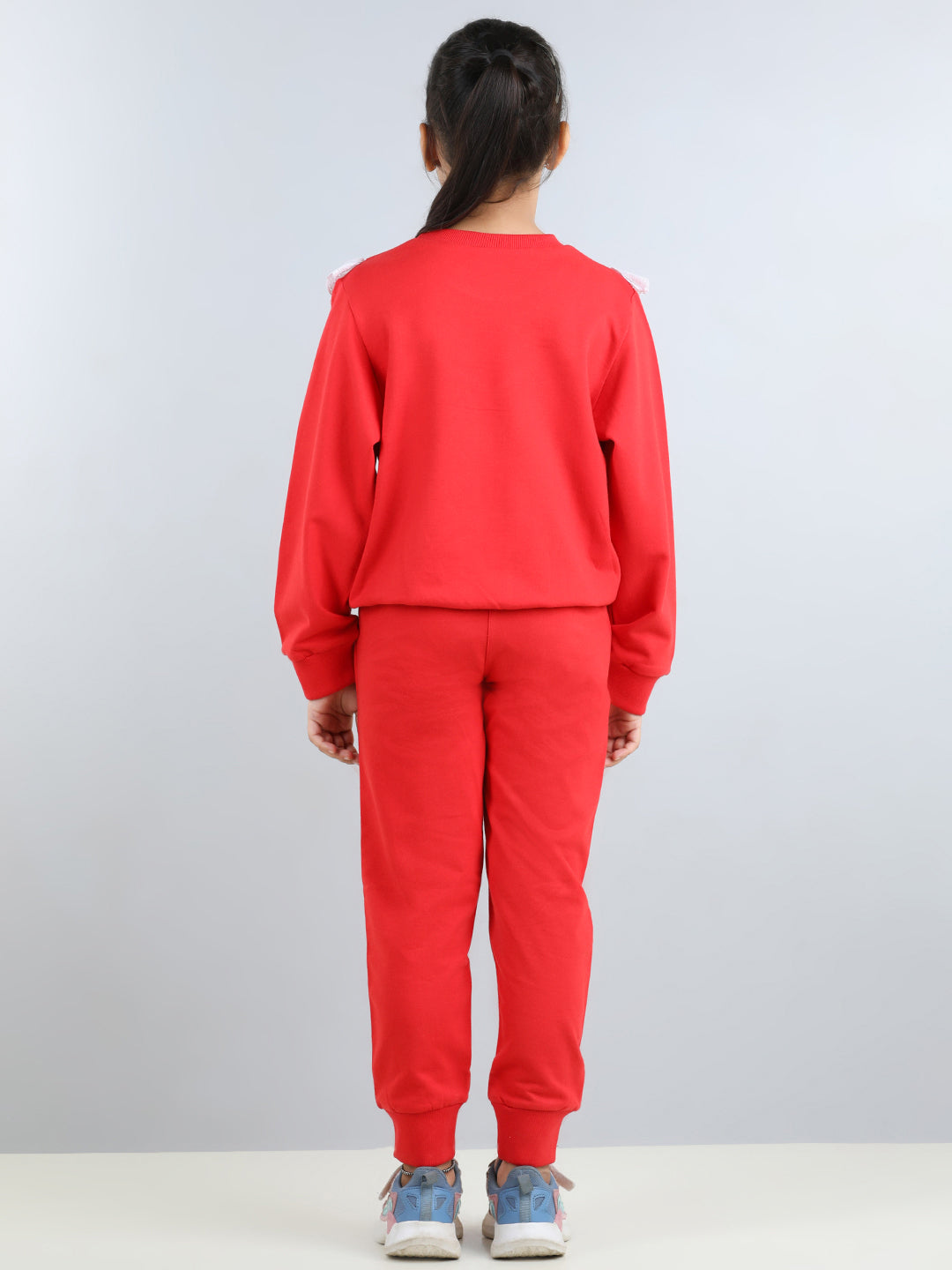 Full Sleeves Frill Detailed & Lace Embellished Autumn Winter Wear Sweatshirt With Side Pockets Lower