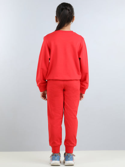 Full Sleeves Frill Detailed & Lace Embellished Autumn Winter Wear Sweatshirt With Side Pockets Lower