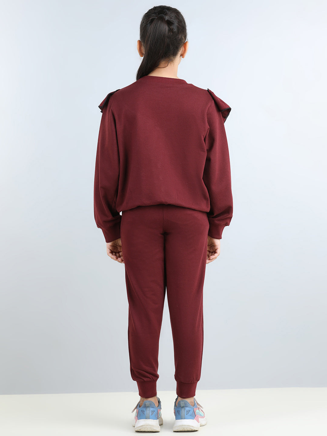 Full Sleeves Frill Detailed Solid Autumn Winter Wear Sweatshirt With Side Pockets Lower