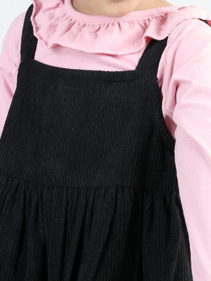 Corduroy Solid Dress With Full Sleeves Ruffle Design Top