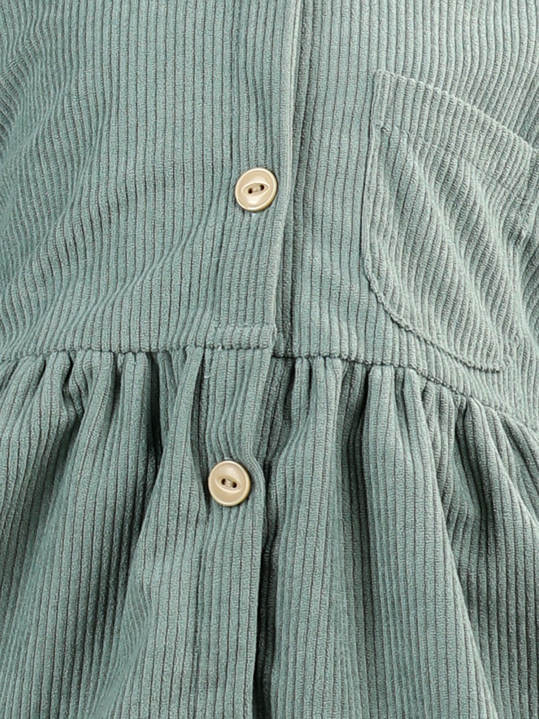 Corduroy Full Sleeves Front Button Side Pocket Solid Dress