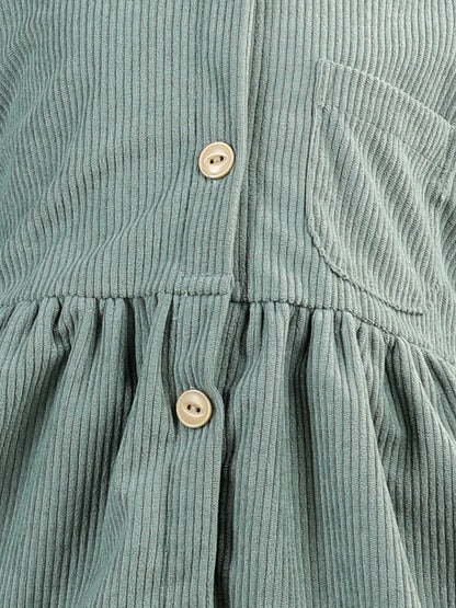 Corduroy Full Sleeves Front Button Side Pocket Solid Dress