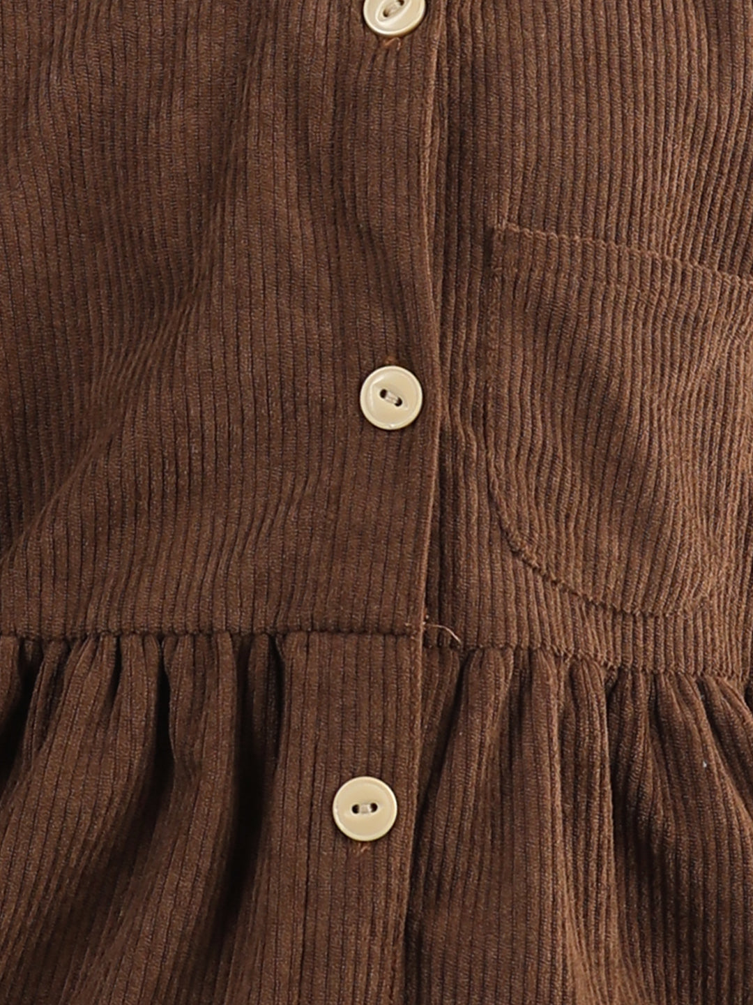 Corduroy Full Sleeves Front Button Side Pocket Solid Dress
