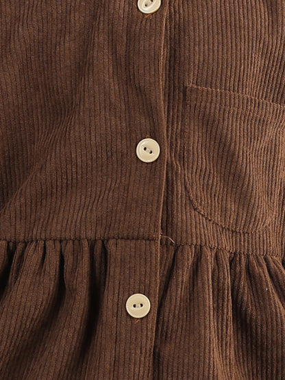 Corduroy Full Sleeves Front Button Side Pocket Solid Dress