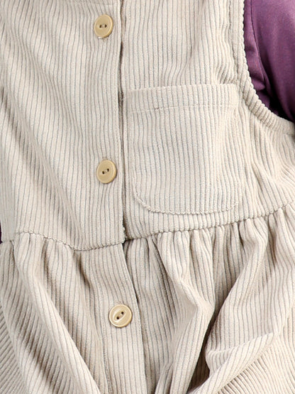 Corduroy Solid Dress With Full Sleeves Top
