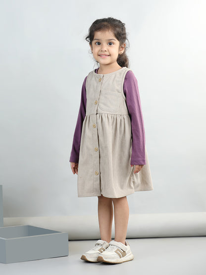 Corduroy Solid Dress With Full Sleeves Top