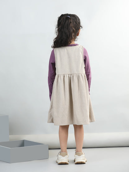Corduroy Solid Dress With Full Sleeves Top