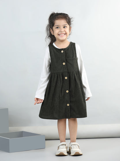 Corduroy Solid Dress With Full Sleeves Top