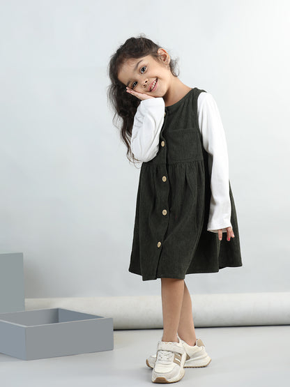 Corduroy Solid Dress With Full Sleeves Top