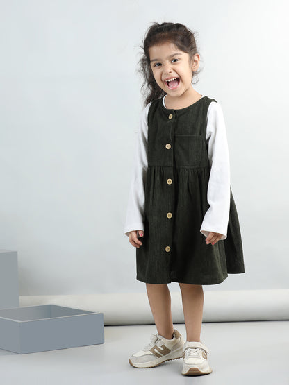 Corduroy Solid Dress With Full Sleeves Top