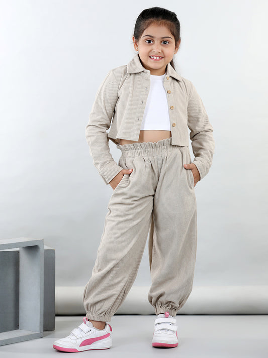 Corduory Full Sleeves Solid Shirt With Tee & Joggers For Autumn & Winter