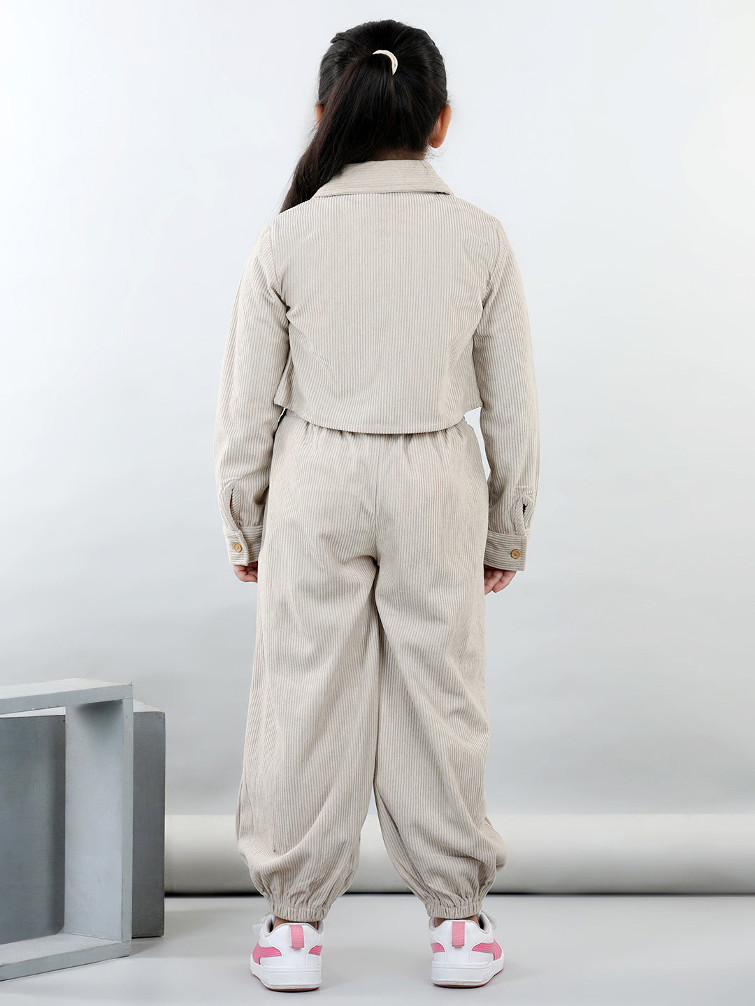 Corduory Full Sleeves Solid Shirt With Tee & Joggers For Autumn & Winter
