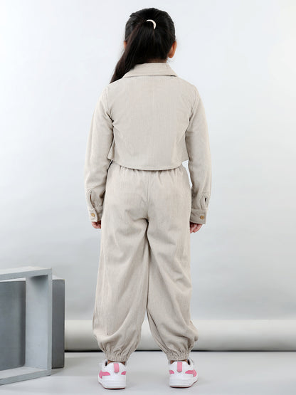 Corduory Full Sleeves Solid Shirt With Tee & Joggers For Autumn & Winter