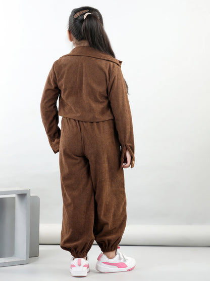 Corduroy Full Sleeves Solid Shirt With Tee & Joggers