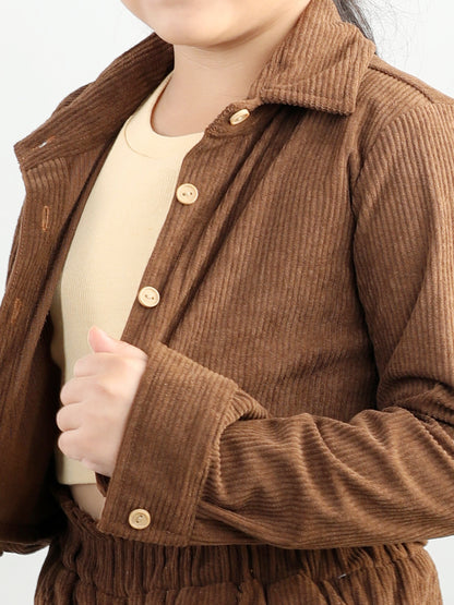 Corduroy Full Sleeves Solid Shirt With Tee & Joggers