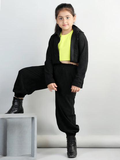 Corduroy Full Sleeves Solid Shirt With Tee & Joggers