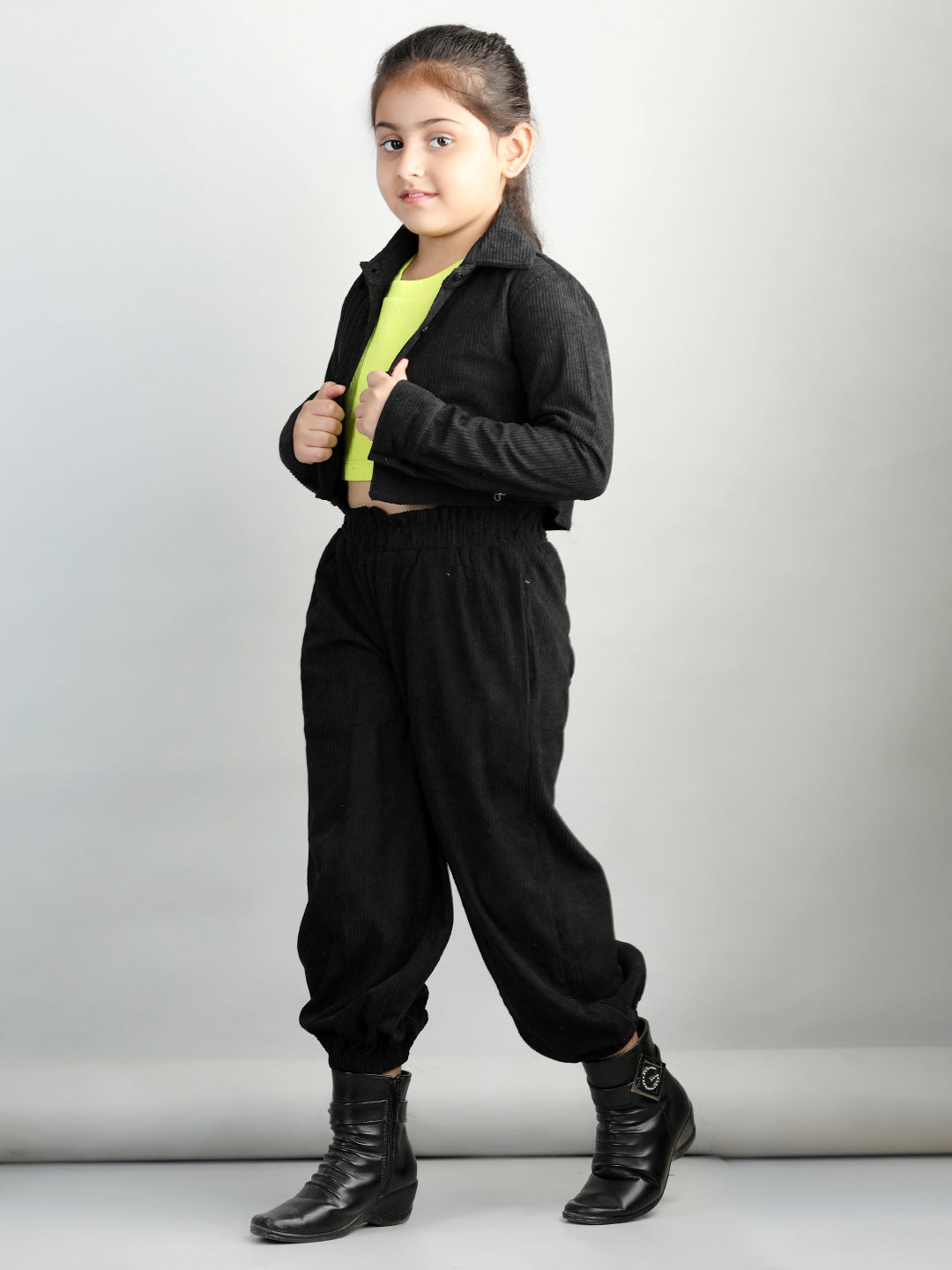 Corduroy Full Sleeves Solid Shirt With Tee & Joggers