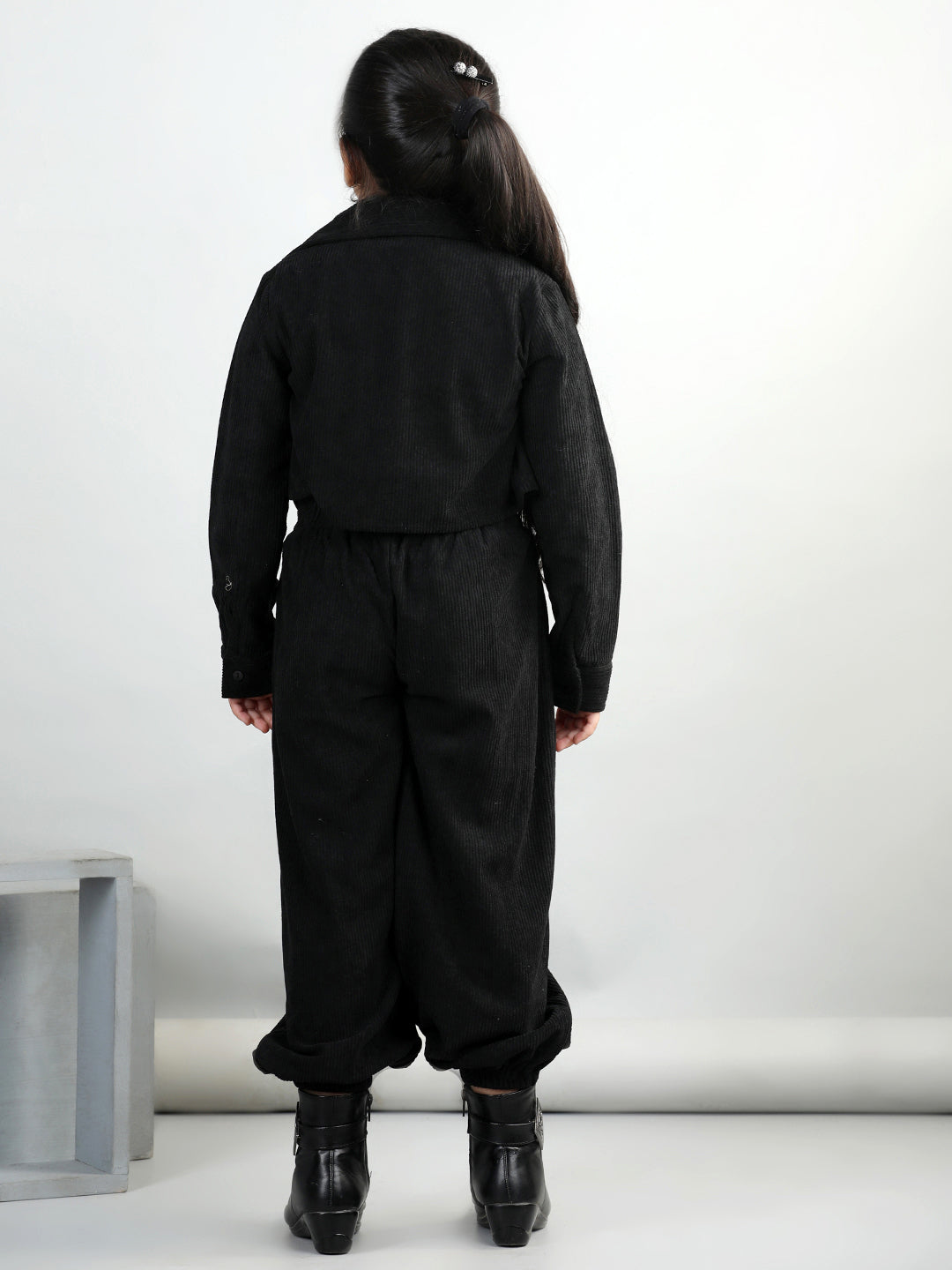 Corduroy Full Sleeves Solid Shirt With Tee & Joggers