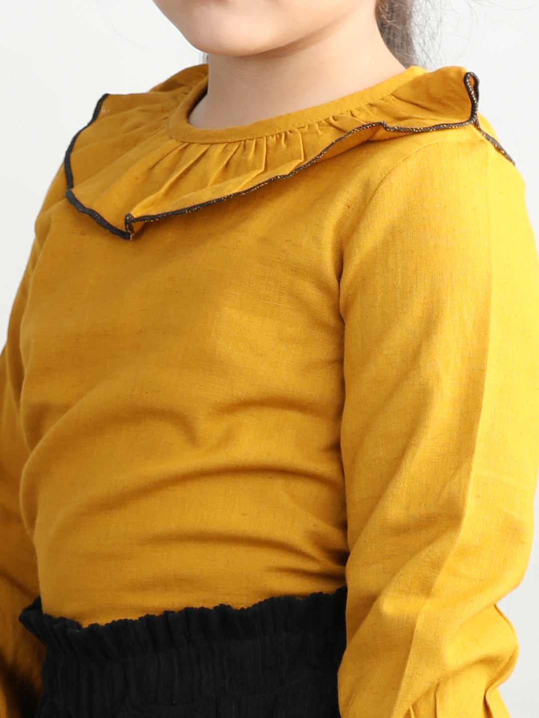 Corduroy Ruffle Full Sleeves Solid Top With 2 Side Pocket Bottom For Autumn & Winter